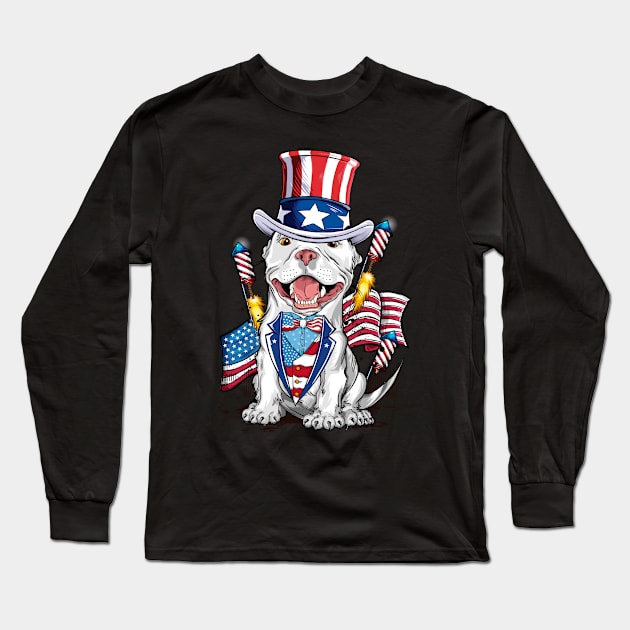 CUTE DOG PITBULL PROUD AMERICA Long Sleeve T-Shirt by JOISDRAW ART